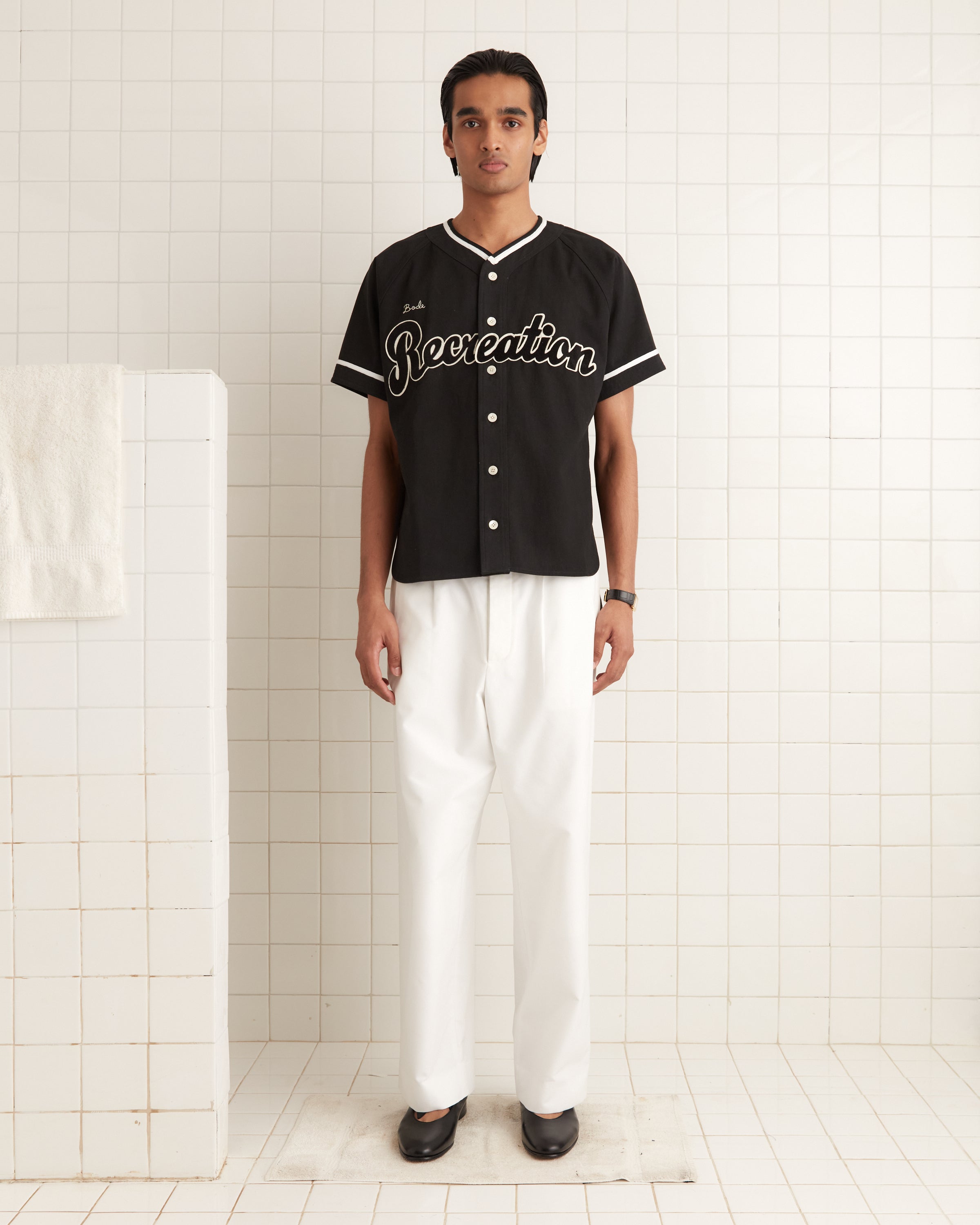 ★TRAVEL★ Stella Uniform Baseball Short Sleeve Shirt Black Baseball Shirt - Black – BODE