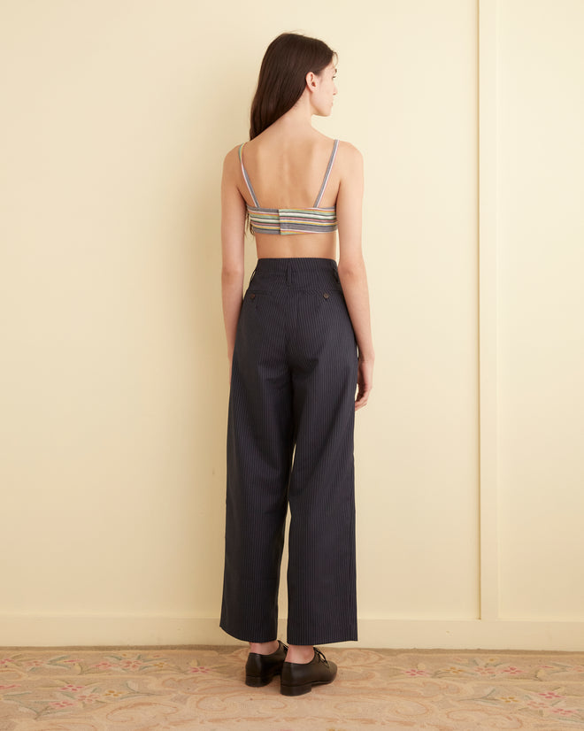 Navy Pinstripe Trousers - 26 OOAK TROUSERS BODE New York