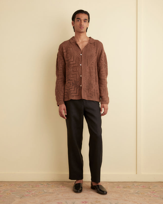 Overdye Crochet Shirt - Brown KNITWEAR BODE New York