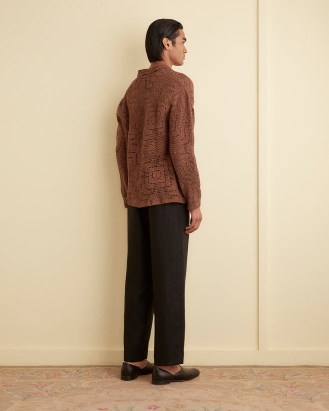 Overdye Crochet Shirt - Brown KNITWEAR BODE New York