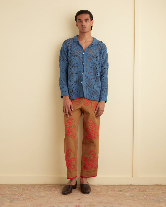 Overdye Crochet Shirt - Petrol KNITWEAR BODE New York