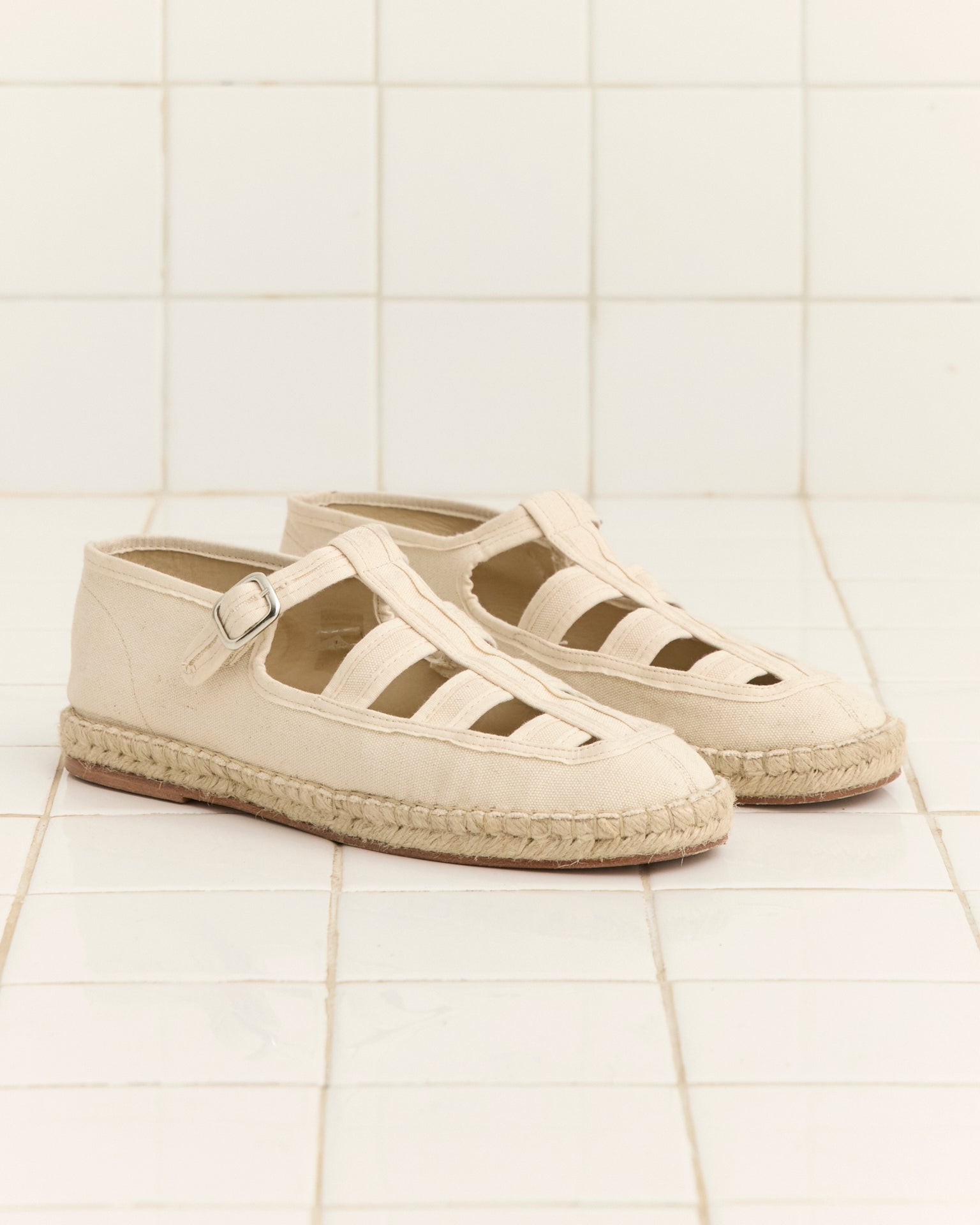 Bode Cream‎ Canvas Fisherman Espadrilles Mens 42 Made in Portugal Cream Buckle Made-in-Spain Boat Shoe Espadrilles In Marled Canvas For  main image 4