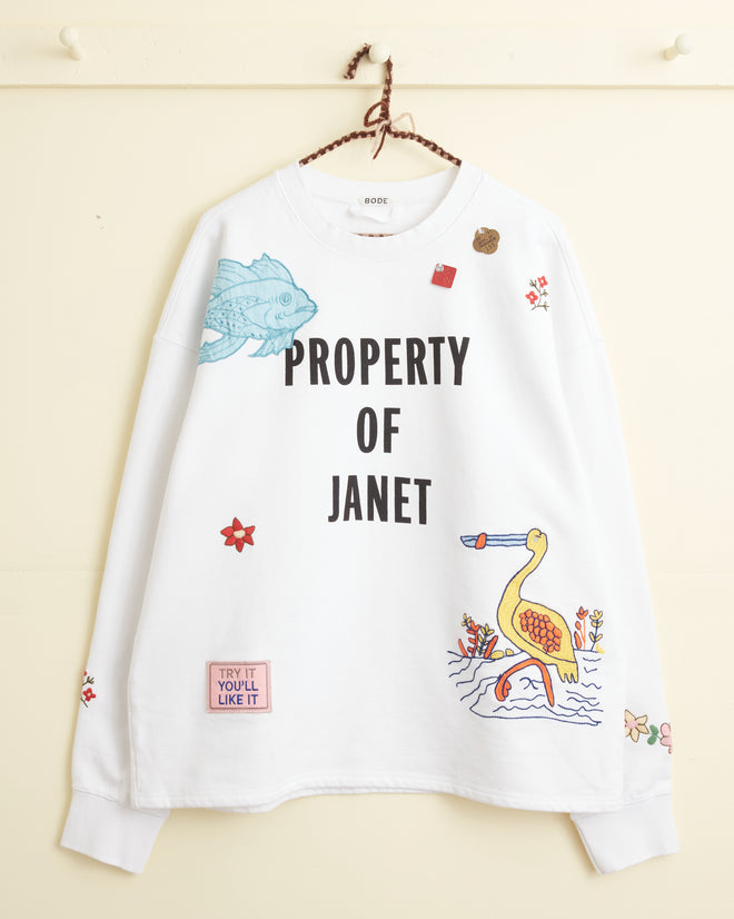 Property of Janet Crewneck MENS CUT AND SEW BODE New York