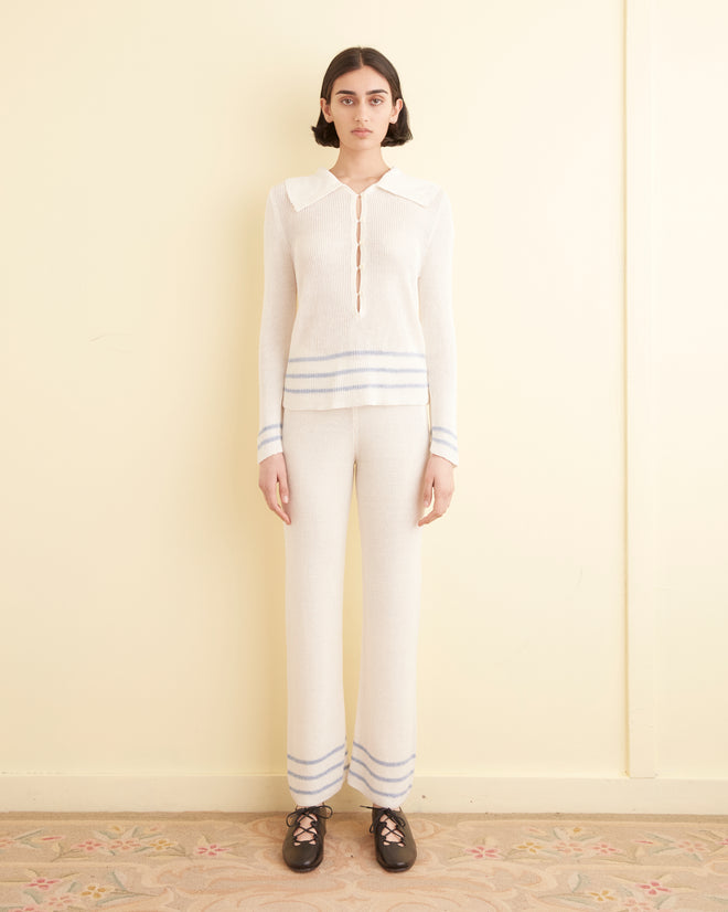 Quincy Stripe Joggers - Cream WOMENS KNIT BOTTOMS BODE New York