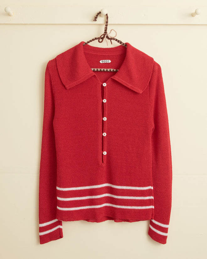 Quincy Stripe Polo - Red WOMENS KNIT TOPS BODE New York