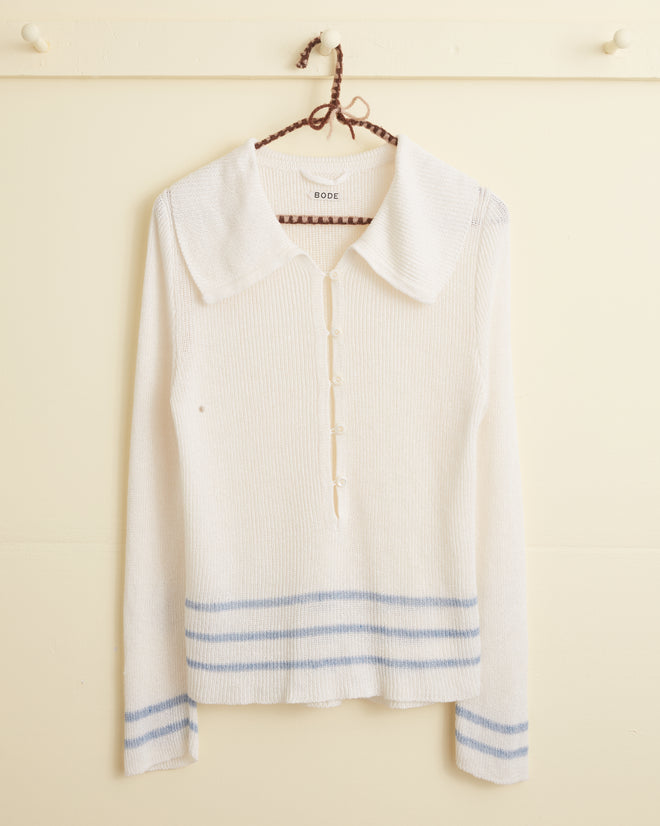 Quincy Stripe Polo - Cream WOMENS KNIT TOPS BODE New York
