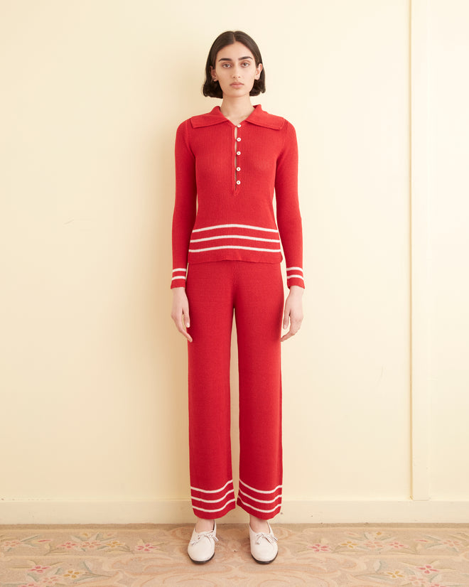 Quincy Stripe Polo - Red WOMENS KNIT TOPS BODE New York