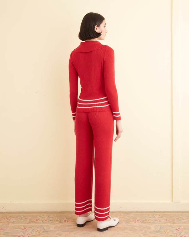 Quincy Stripe Polo - Red WOMENS KNIT TOPS BODE New York