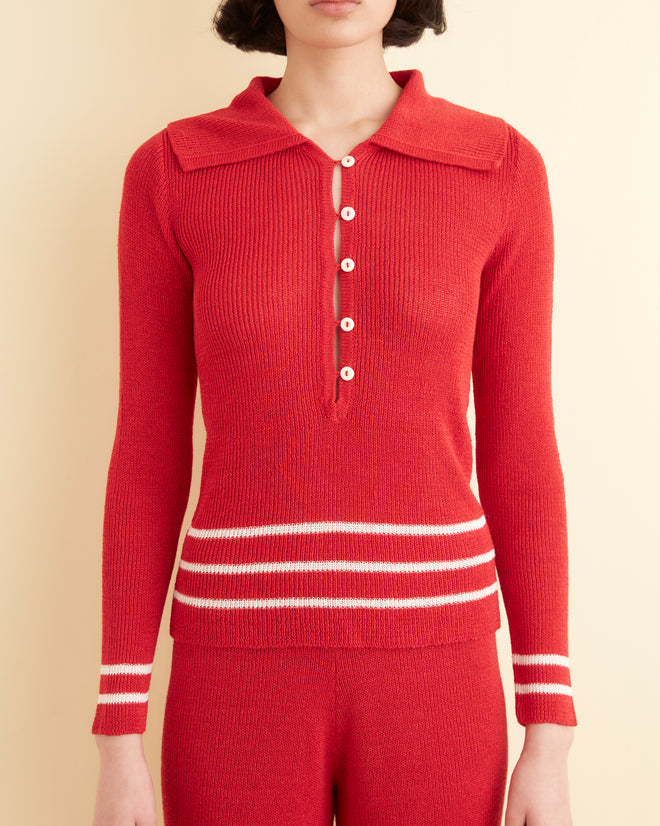 Quincy Stripe Polo - Red WOMENS KNIT TOPS BODE New York