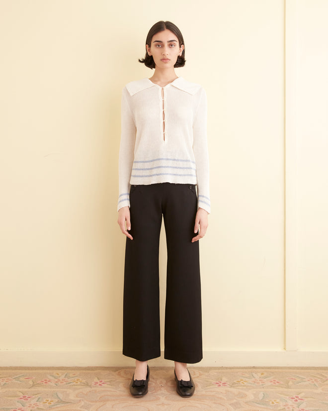 Quincy Stripe Polo - Cream WOMENS KNIT TOPS BODE New York