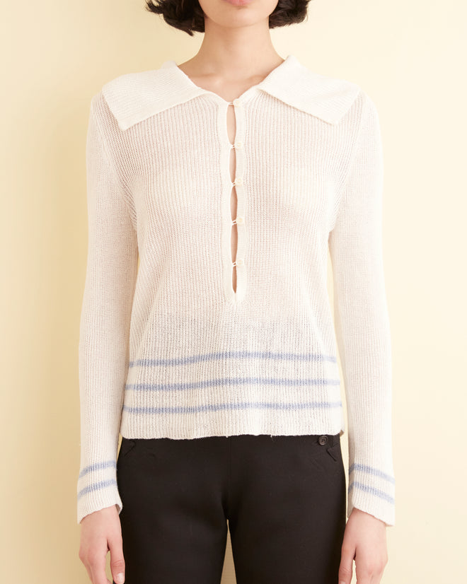 Quincy Stripe Polo - Cream WOMENS KNIT TOPS BODE New York