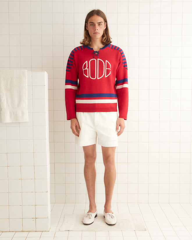 Rink Sweater - Red/Cream MENS KNIT TOPS BODE New York
