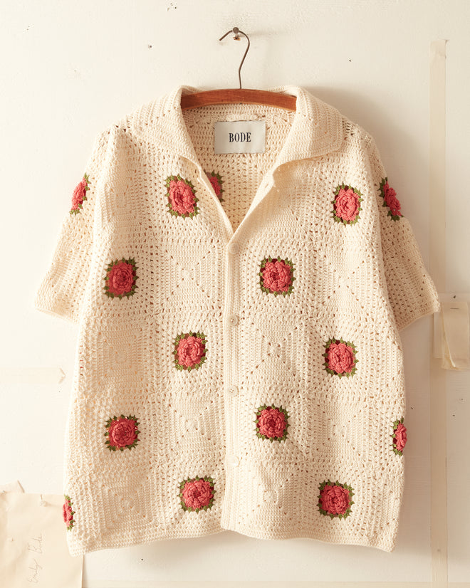 Rosette Crochet Short Sleeve Shirt KNITWEAR BODE New York