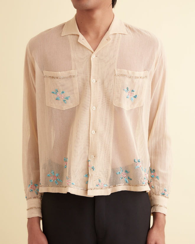 Sequined Floral Net Long Sleeve Shirt SHIRT BODE New York