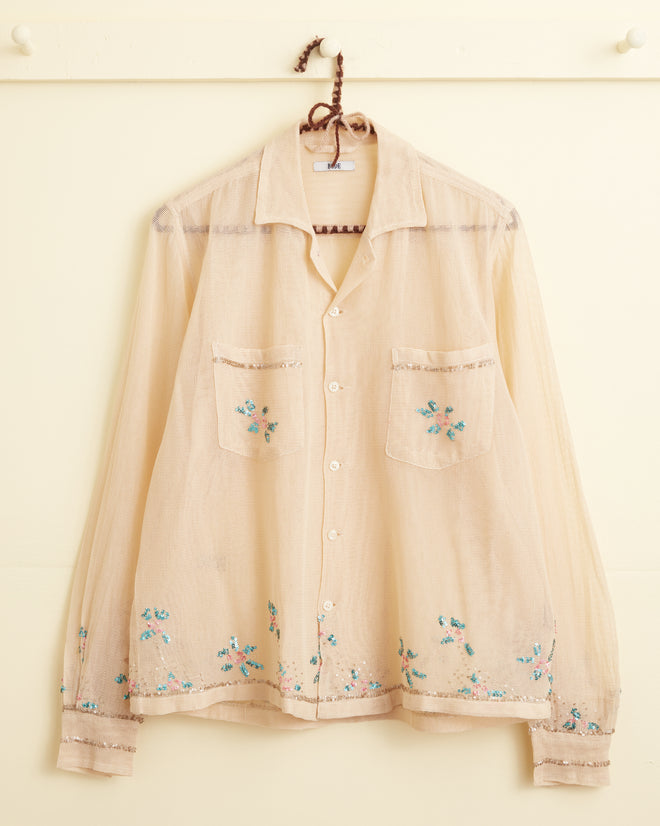 Sequined Floral Net Long Sleeve Shirt SHIRT BODE New York