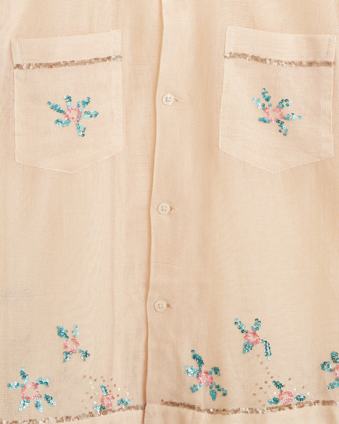 Sequined Floral Net Short Sleeve Shirt SHIRT BODE New York