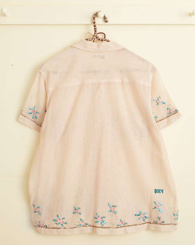 Sequined Floral Net Short Sleeve Shirt SHIRT BODE New York