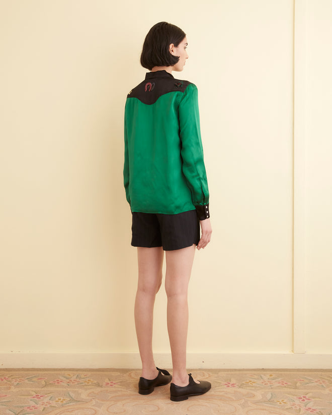 Sequin Rodeo Shirt - Dark Green WOMENS SHIRTS BODE New York