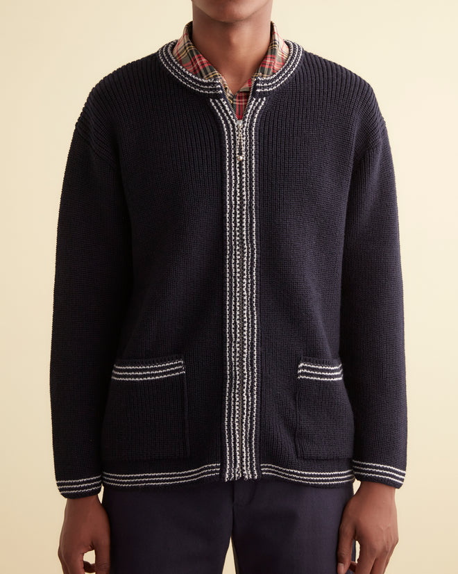 Shaker Stitch Cardigan - Navy KNITWEAR BODE New York