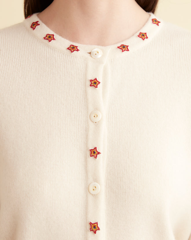 Starflower Beaded Cardigan - Cream KNITWEAR BODE New York