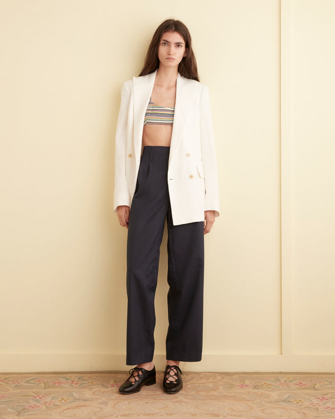 Navy Pinstripe Trousers - 26 OOAK TROUSERS BODE New York