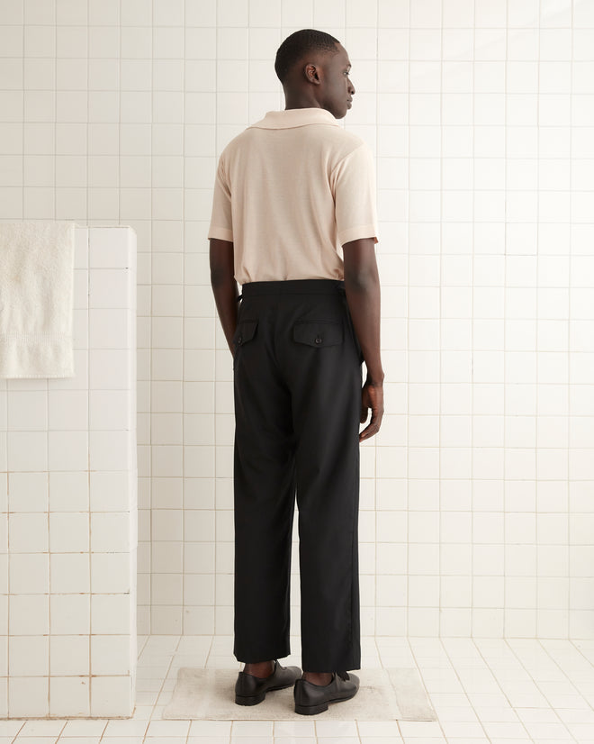 Tropical Wool Side-Buckle Trousers - Black PANTS BODE New York