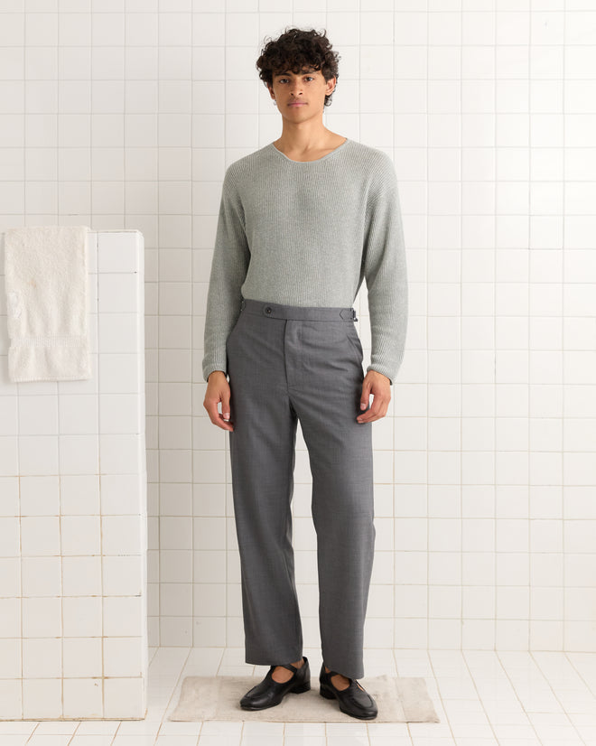Tropical Wool Side-Buckle Trousers - Grey