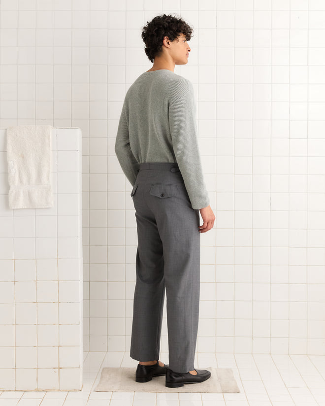 Tropical Wool Side-Buckle Trousers - Grey