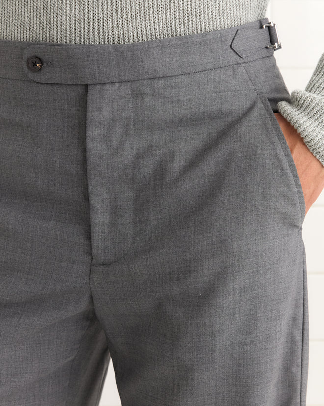 Tropical Wool Side-Buckle Trousers - Grey