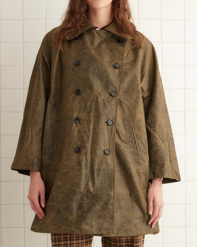 Waxed Swing Peacoat - Brown WOMENS OUTERWEAR BODE New York