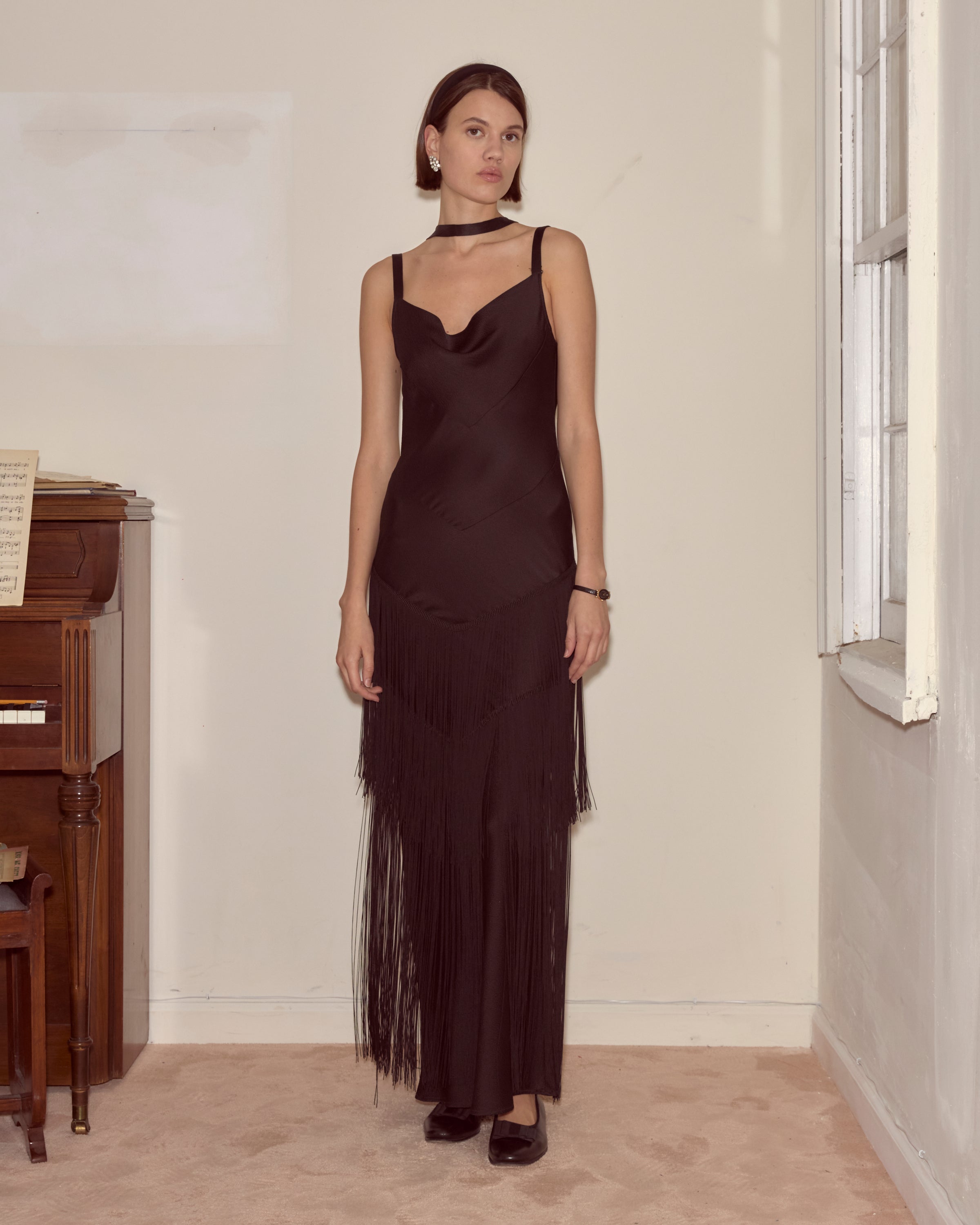 fringe formal dress ASHLEYlauren 4763 Beaded Fringe Corset Cocktail Dress main image 0