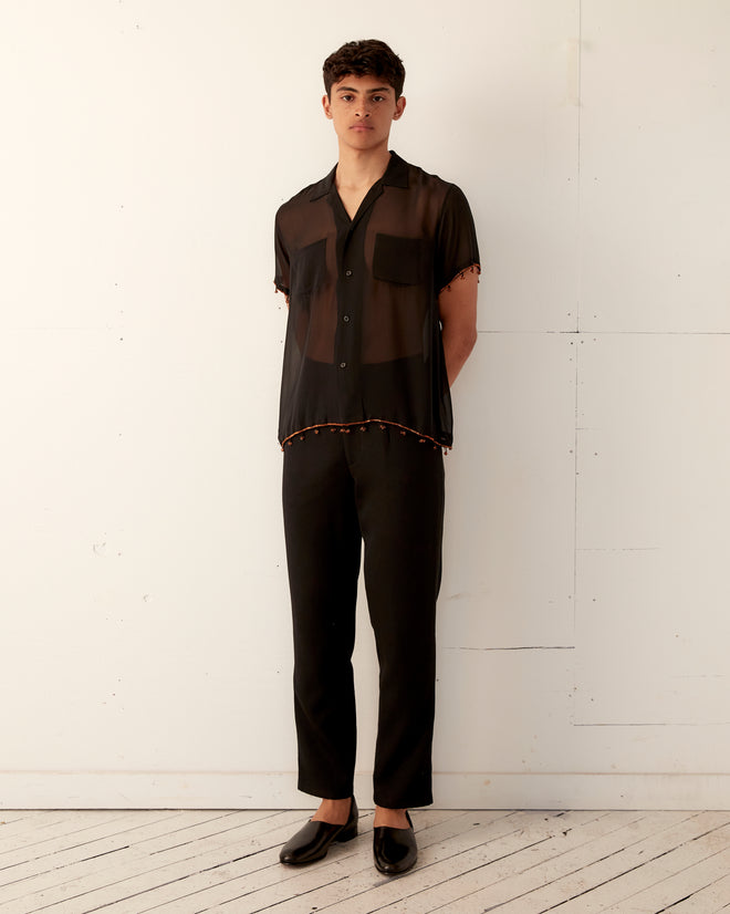 Bugle Bead Trim Short Sleeve Shirt SHIRT BODE New York