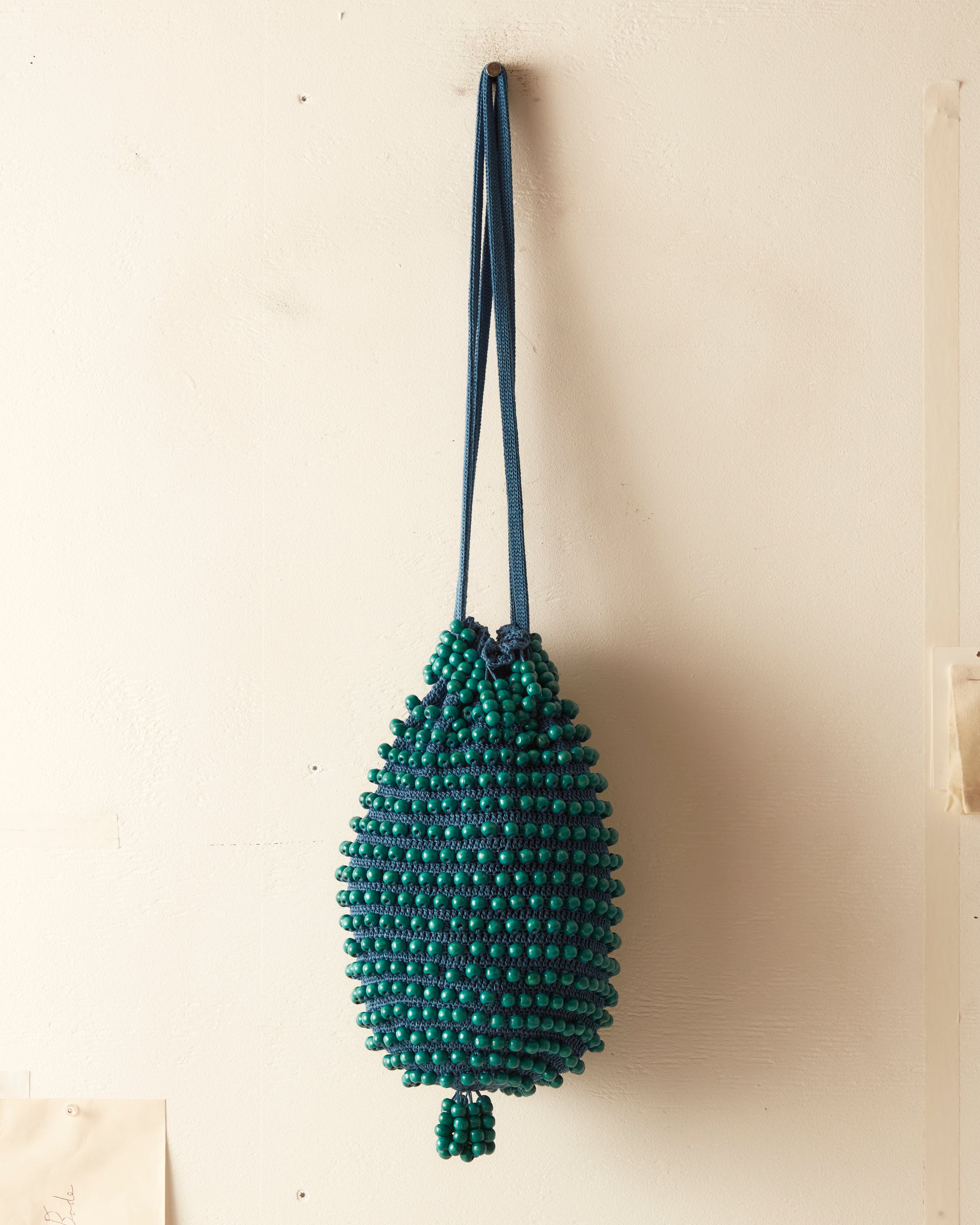 Large Beaded Crochet Bag - Blue