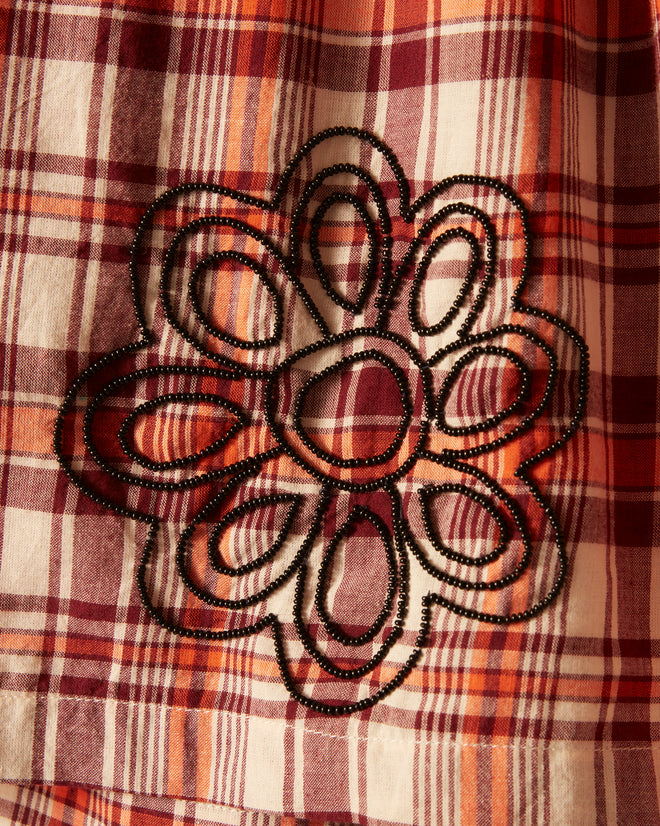 Beaded Floral Madras Shorts - Red SHORTS BODE New York