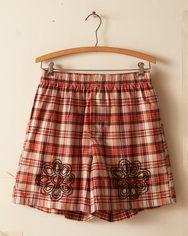 Beaded Floral Madras Shorts - Red SHORTS BODE New York