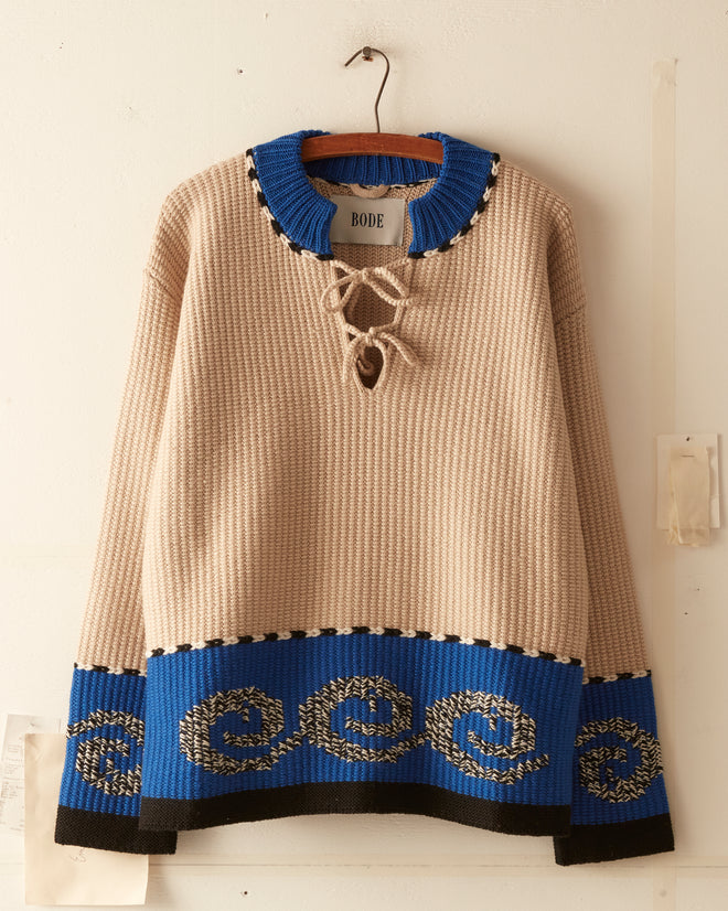 Cape Cod Cross Stitch Pullover - Tan KNITWEAR BODE New York