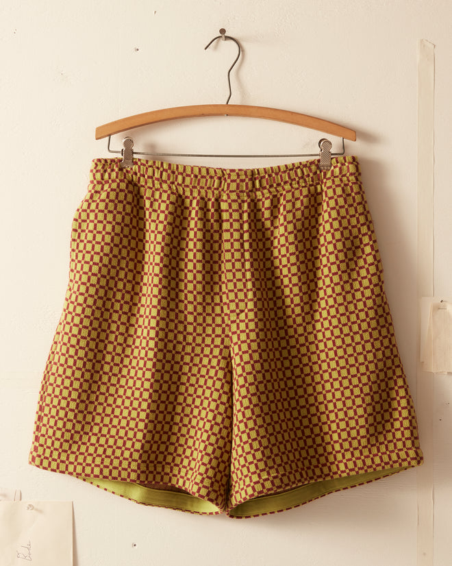 Checker Jacquard Rugby Short - Green and Maroon SHORTS BODE New York