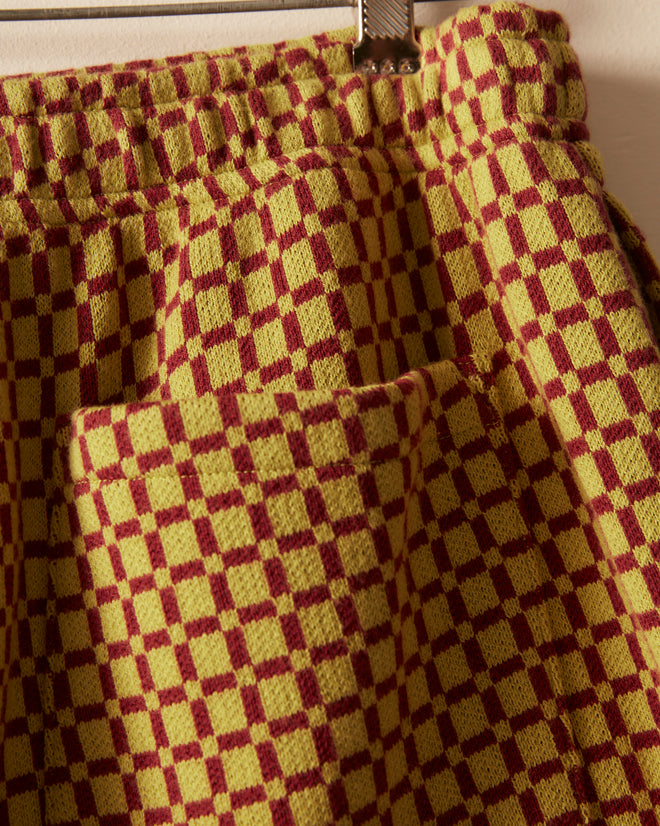 Checker Jacquard Rugby Short - Green and Maroon SHORTS BODE New York