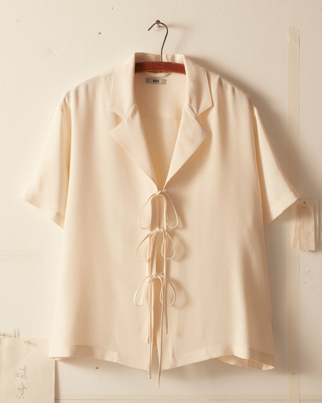 Micro Tie Short Sleeve Shirt - Cream SHIRT BODE New York