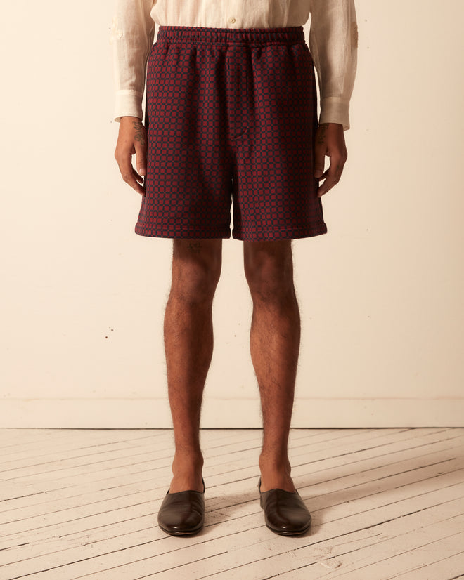 Checker Jacquard Rugby Short - Navy and Maroon SHORTS BODE New York