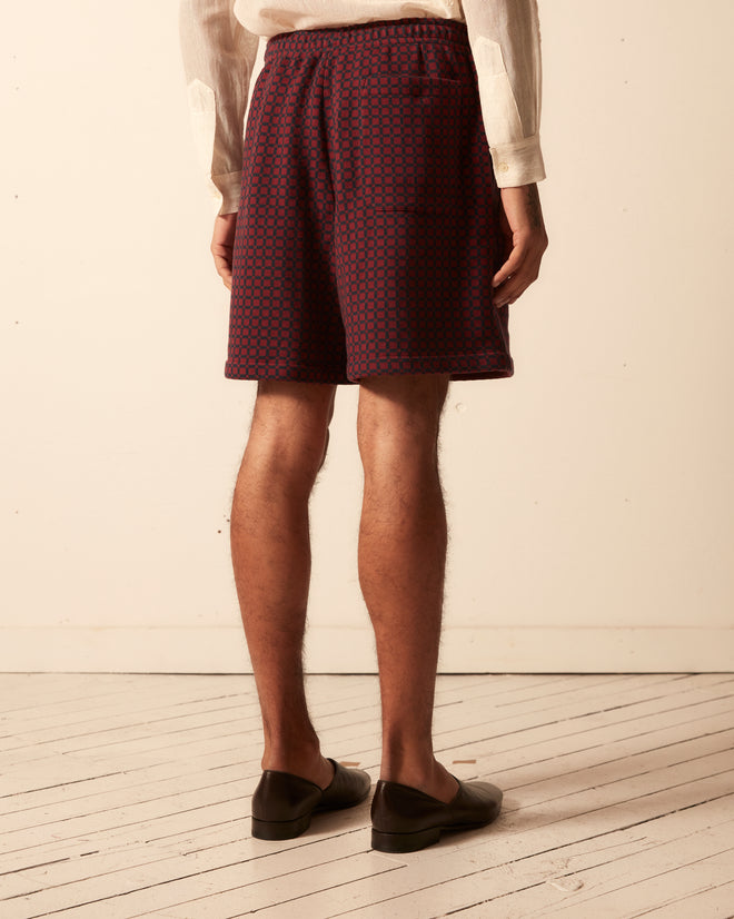 Checker Jacquard Rugby Short - Navy and Maroon SHORTS BODE New York