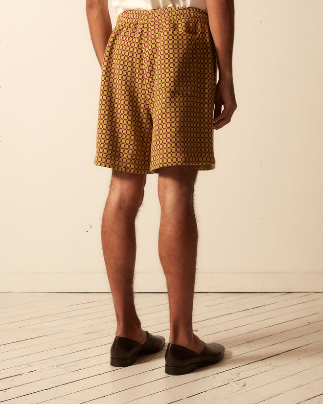 Checker Jacquard Rugby Short - Green and Maroon SHORTS BODE New York