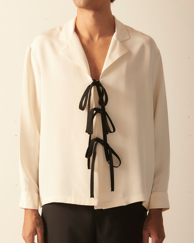 Micro Tie Long Sleeve Shirt - Cream Black SHIRT BODE New York