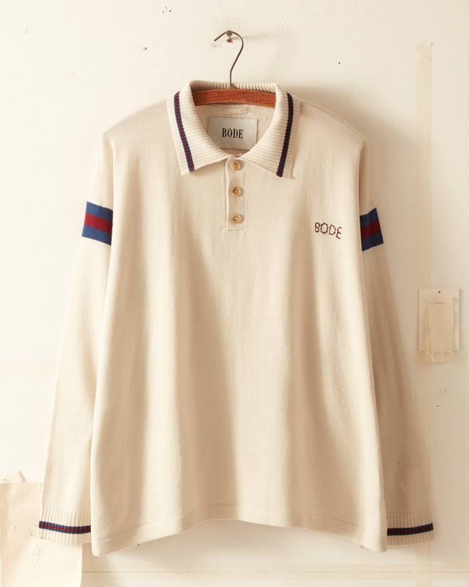 Duotone Stripe Cycling Polo - Ecru KNITWEAR BODE New York