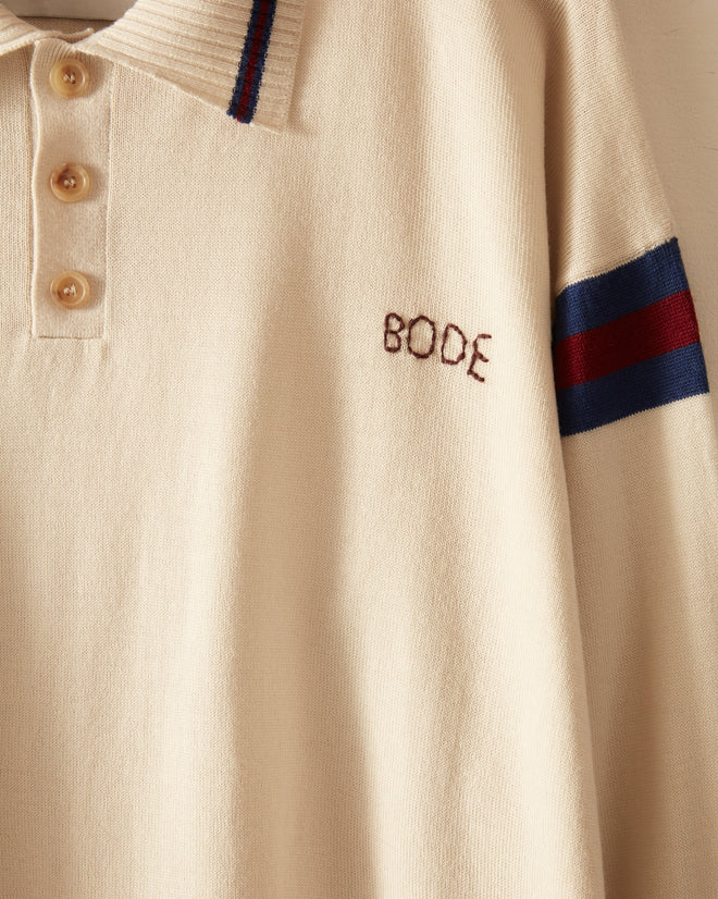 Duotone Stripe Cycling Polo - Ecru KNITWEAR BODE New York