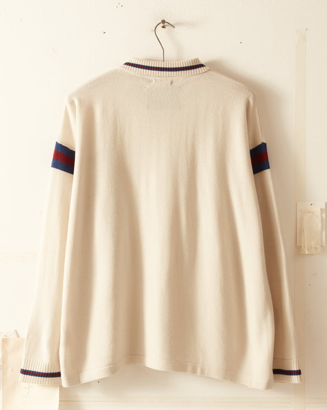 Duotone Stripe Cycling Polo - Ecru KNITWEAR BODE New York