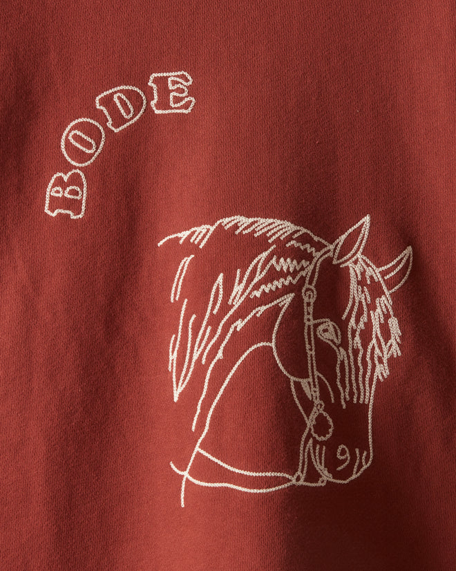 Embroidered Pony Crewneck - Brown CUT AND SEW BODE New York
