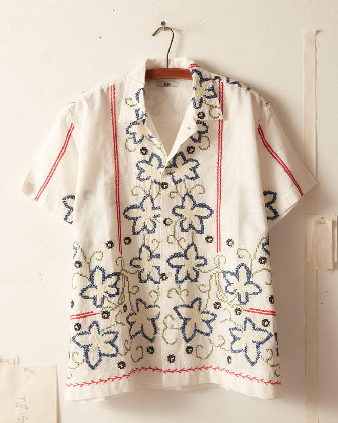 Cornflower Cross Stitch Short Sleeve Shirt SHIRT BODE New York