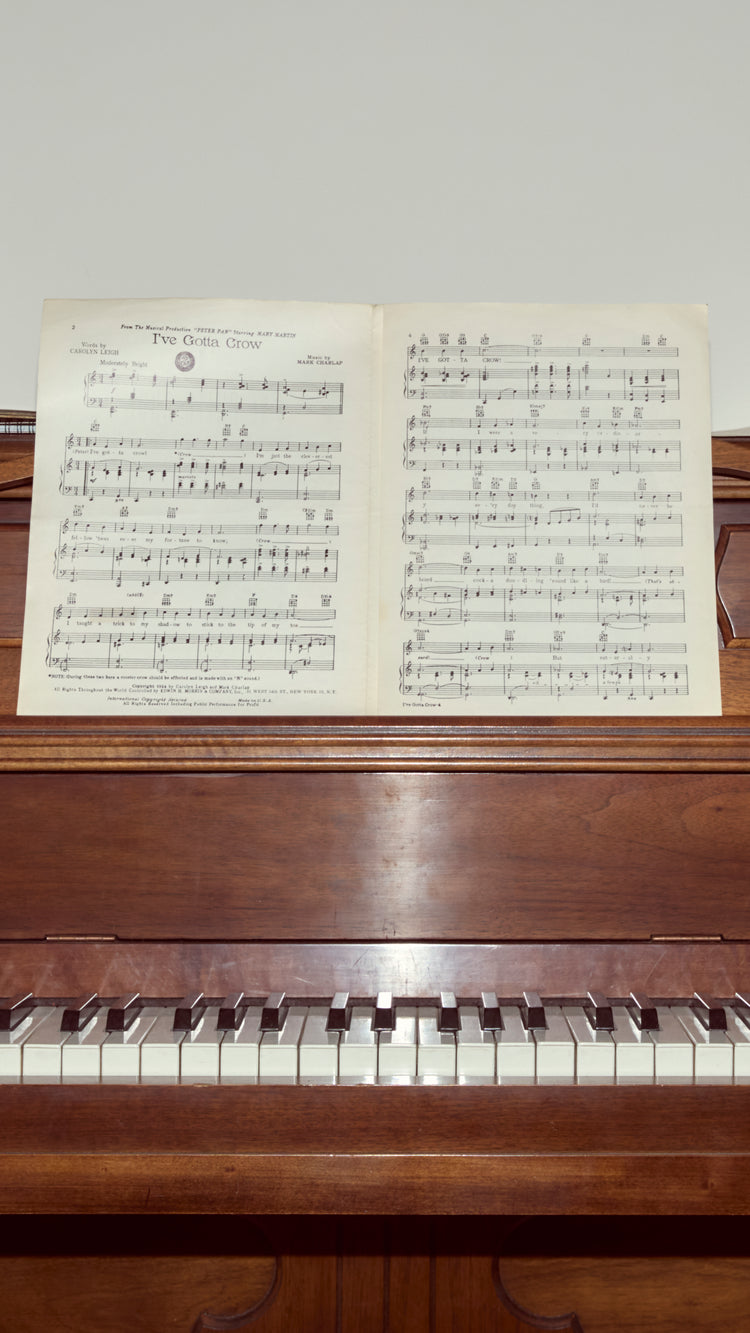 Close up photo of sheet music on a piano.