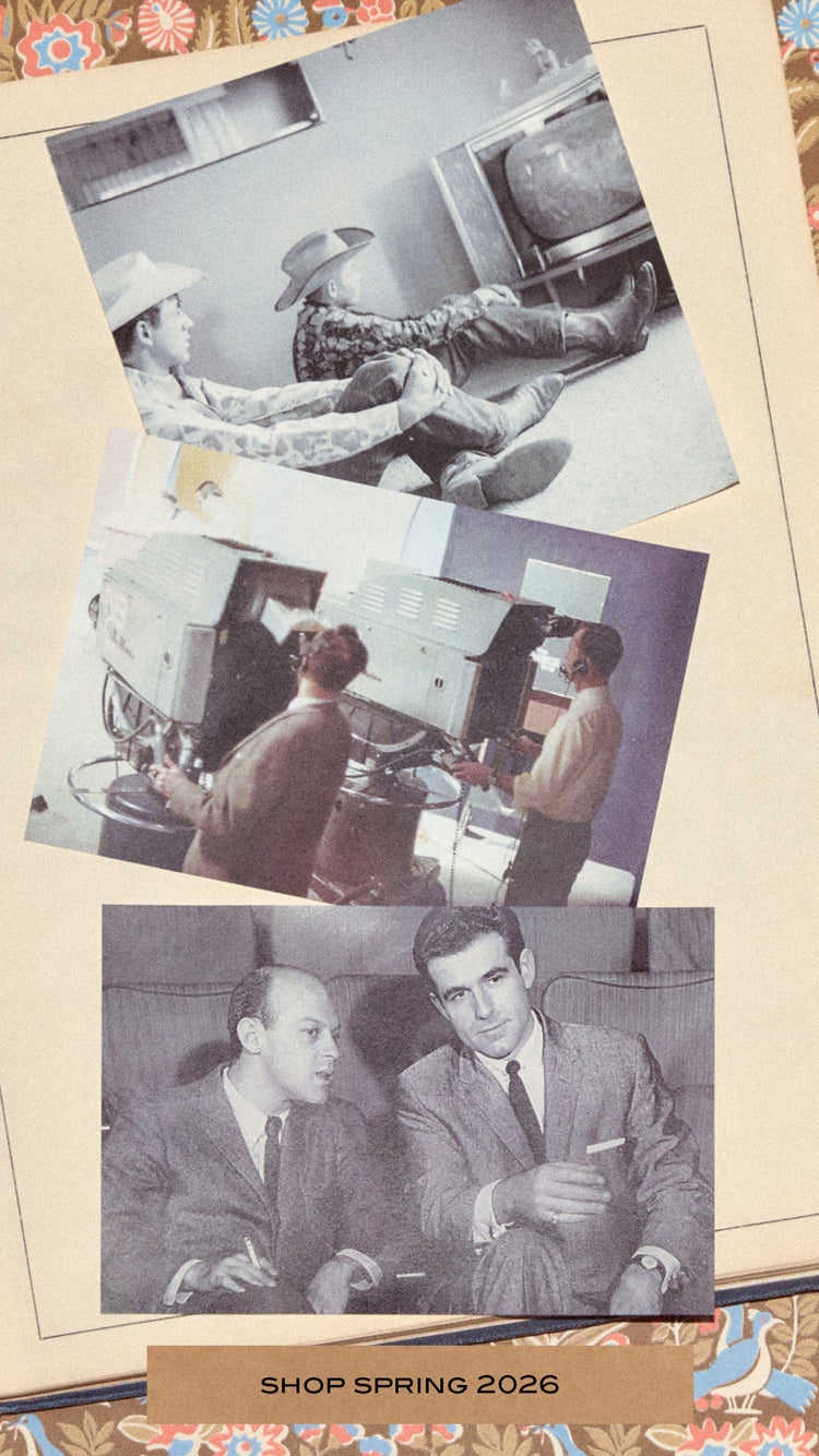 A collage of historical photos about Moose Charlap for the release of the Spring 2026 collection.